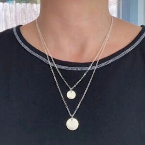 Double Chain Simple Circles Silver Fashion Statement Long Necklace NWT